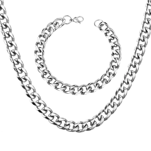 Collar Y Pulsera De Cadena Cubana Joyería De Acero Inoxidable Chapado En Oro Hiphop Moda Tendencia Antialérgico Hombre