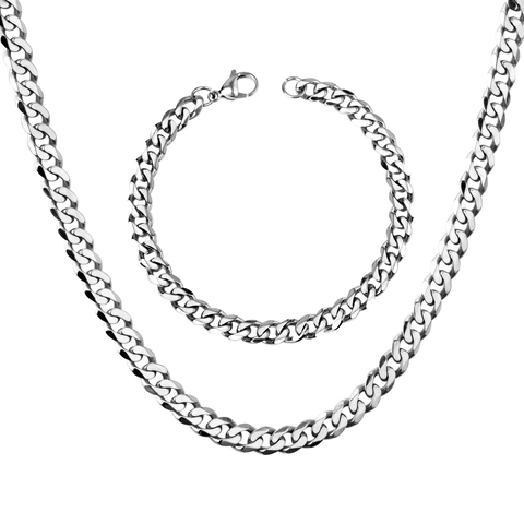 Collana E Bracciale A Catena Maglia Cubana Acciaio Inossidabile Placcato Oro Moda Hip Hop Per Uomini Donne