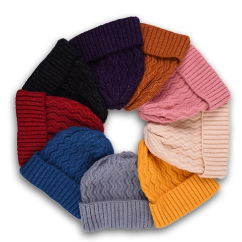 Gorro Beanie De Punto Textura Ondulada Hilo Suave Cálido Dobladillo Color Sólido Otoño Invierno Exterior Unisex Adultos