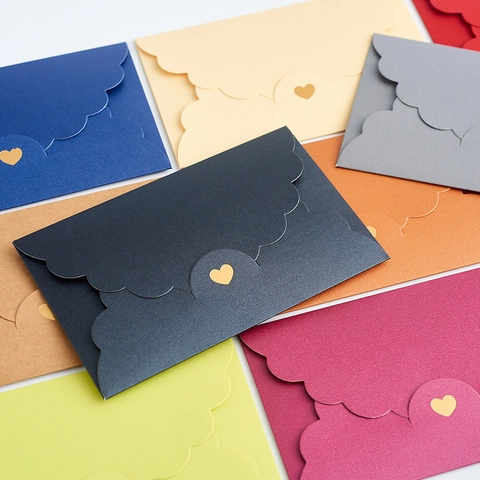 Heart Shaped Envelope Scalloped Edge Artificial Pearl Paper Kraft Paper Gold Stamping Wedding Invitation Business Gift Card Holder