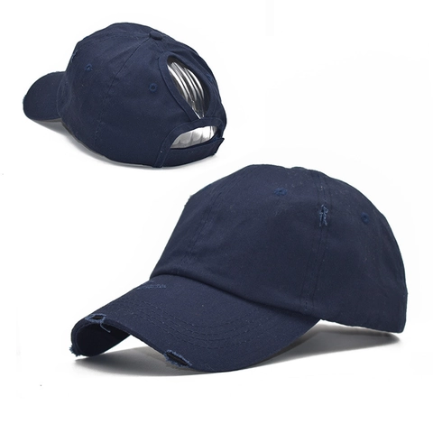 Gorra De Béisbol De Algodón Para Mujer Con Agujero Para Coleta Estilo Desgastado Ajustable Sombrero De Sol Deporte