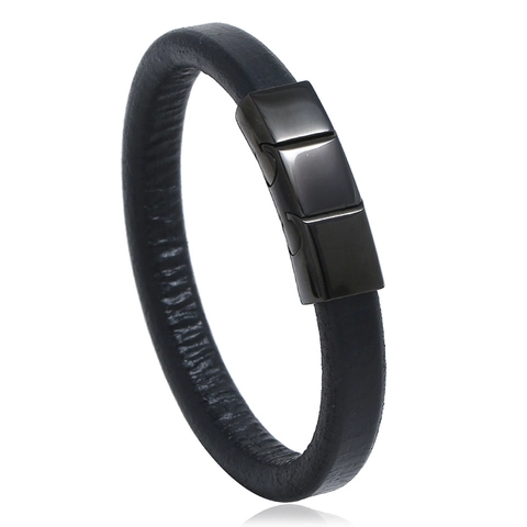 Bracciale In Pelle Minimalista Con Chiusura Magnetica In Acciaio Inossidabile Stile Punk Accessorio Mano Per Uomini E Donne