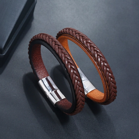 Geflochtenes Armband Aus Echtem Rindsleder Edelstahl Magnetverschluss Retro Punk Minimalistisches Armband Für Herren Damen