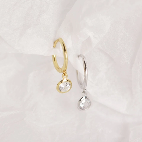 Minimalist 925 Sterling Silver Round Zirconia Inlaid Hoop Drop Earrings Chic Geometric Jewelry For Women Everyday Accessory