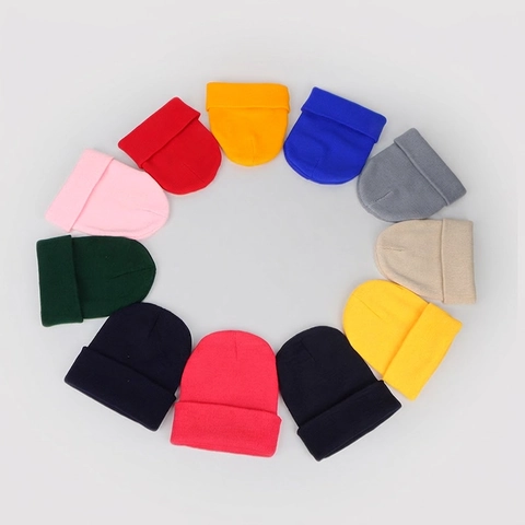Knitted Beanie Hat Acrylic Solid Color Cuffed Ribbed Soft Warm Outdoor Casual Winter Autumn Unisex Elastic Headwear