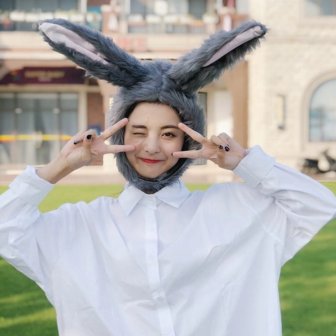 Lindo Sombrero De Conejo De Peluche Gris Con Orejas Largas Para Accesorios De Fotografía Disfraz De Fiesta Cosplay Invierno