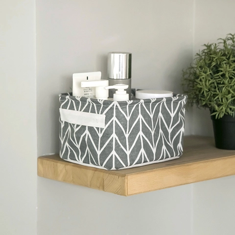 Foldable Cotton Linen Storage Basket Waterproof Desktop Organizer Box With Handles Nordic Style Grid Patterns For Home Office