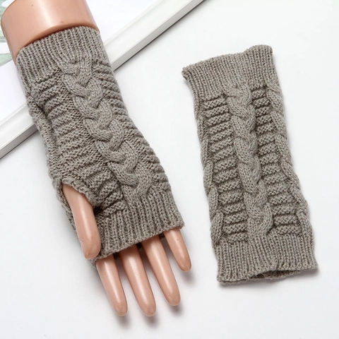 Guanti Senza Dita Da Donna Invernali Caldi In Maglia Mezze Dita Trecce Colore Solido Elastici In Acrilico
