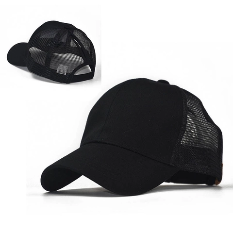 Ponytail Baseball Cap Damen Distressed Washed Baumwolle Atmungsaktives Mesh Trucker Hut Verstellbare Kopfbedeckung