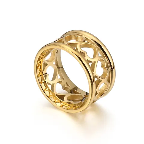 Anillo De Acero Inoxidable Con Corazón Hueco Para Mujer Moda Banda Ancha Joyería Romántica Pulida Regalo