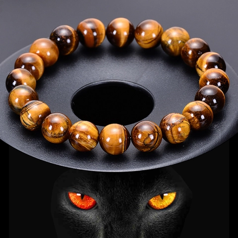 Natural Tiger Eye Stone Beaded Bracelet Fashion Round Gemstone Handmade Jewelry Unisex Stretch