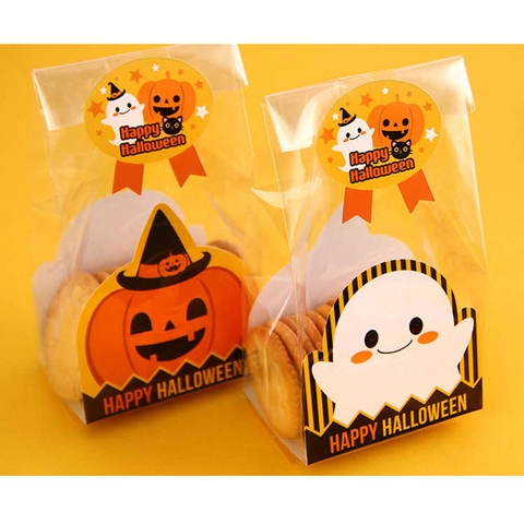 Halloween Lichttüten Transparent Kunststoff Kekse Süßigkeiten Geschenkverpackung Mit Kürbis Geist Dekorative Papierkarten Partybedarf