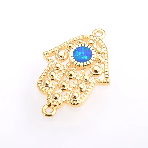 Copper Hamsa Hand Evil Eye Clover DIY Jewelry Connector With Synthetic Opal Zirconia Finding For Bracelet Necklace Making