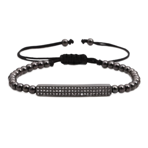 Micro Pave Zirconia Copper Bar Braided Rope Adjustable Bracelet Fashion Jewelry For Men Women