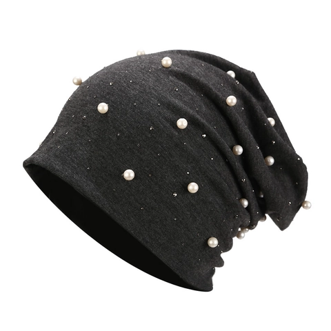 Slouchy Beanie Muts Katoen Polyester Mix Met Kunstparels En Steentjes Warme Gebreide Muts Voor Dames Herfst Winter