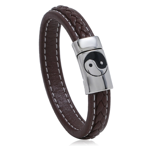 Bracciale Da Uomo In Pelle PU Intrecciata Con Chiusura Magnetica In Acciaio Inox Motivo Yin Yang Gioielli Retrò
