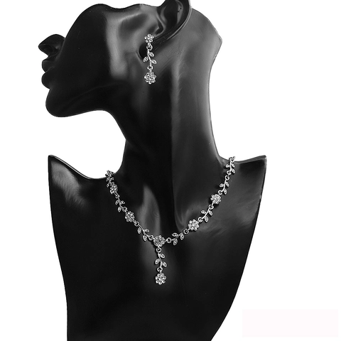 Collana E Orecchini Con Strass Fiore Foglia Argento Lega Gioielli Da Sposa Matrimonio Per Donne