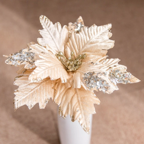 Künstliche Weihnachtsstern Blumen Glitzer Flanell Funkelnde Weihnachtsbaum Dekoration Handgefertigt Festliches Ornament