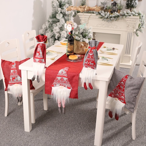 Christmas Gnome Table Runner 3D Swedish Rudolph Knitted Faux Linen Holiday Dining Decor