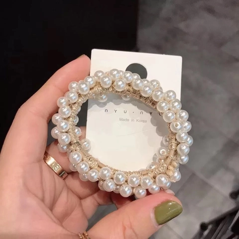 Elegant Artificial Pearl Hair Tie High Elasticity Handmade Retro Hair Rope For Women Girls Korean Style Accessory