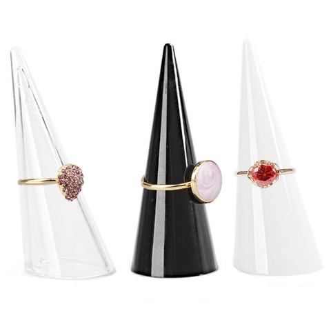 Plastic Cone Ring Display Stand Transparent White Black Jewelry Ring Holder For Store Counter Showcases Retail Jewelry Display