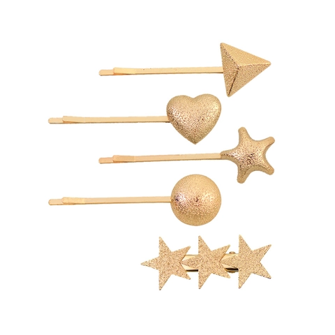 Minimalistischer Geometrischer Haarclip Aus Zinklegierung Mattgold Herz Stern Dreieck Rund Haarnadel Für Damen Mädchen
