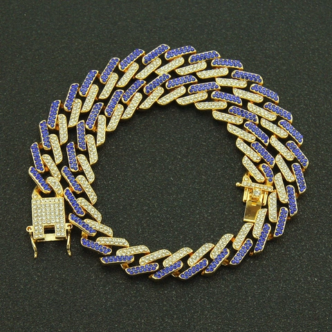 Collana da Uomo Hip Hop Iced Out Catena Cubana in Lega di Strass Geometrica Collana a Catena Gioielli per Feste
