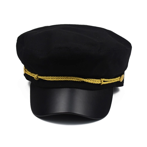 Cappello Newsboy Da Donna Cotone Visiera In Ecopelle Corda Dorata Militare Marinaio Flat Top Berretto Stile Britannico Di Moda