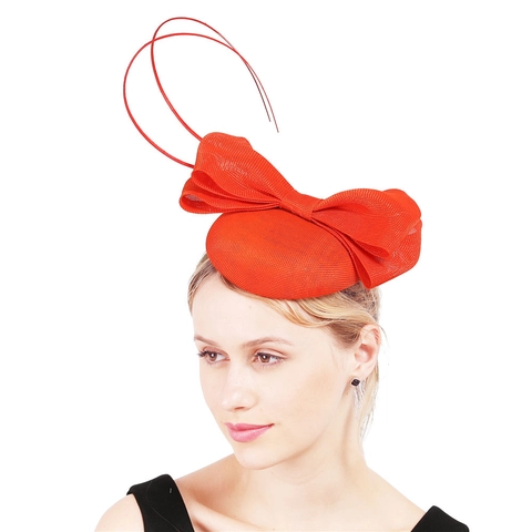 Elegante Cappello Fascinator In Sinamay Da Donna Vintage Rete Grande Fiocco Piuma Matrimonio Banchetto Festa Accessorio Capelli
