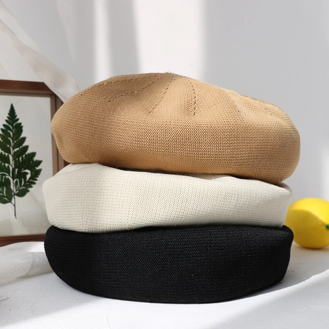 Berretto In Maglia Da Donna Traspirante Cavo Cappello Da Pittore Vintage Colore Solido Leggero Casual Estate