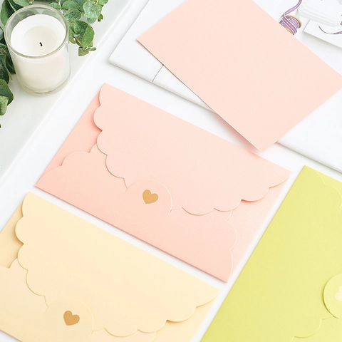 Heart Shaped Envelope Scalloped Edge Artificial Pearl Paper Kraft Paper Gold Stamping Wedding Invitation Business Gift Card Holder