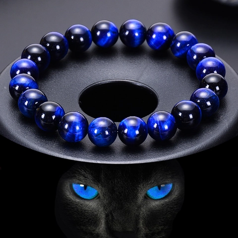 Bracciale In Occhio Di Tigre Naturale Blu Rosso Verde Perle Tonde Elastiche Gioielli Fatti A Mano Unisex