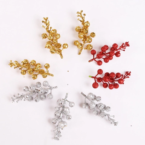 Glitter Artificial Berry Stems Sparkling Foam Berries For Christmas Tree Wreath DIY Decorative Holiday Picks