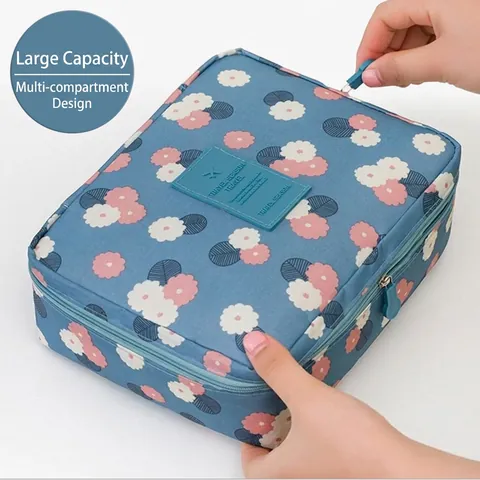 Travel Makeup Bag Oxford Cloth Large Capacity Waterproof Toiletry Organizer Multi Layer Handheld Case Patterned