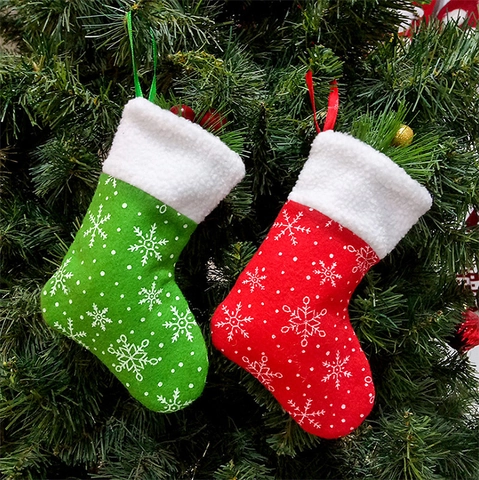 Weihnachtsstrumpf Geschenkbeutel Schneeflockenmuster Mini Hängende Dekoration Plüschrand Gebürsteter Stoff Süßigkeitentüte