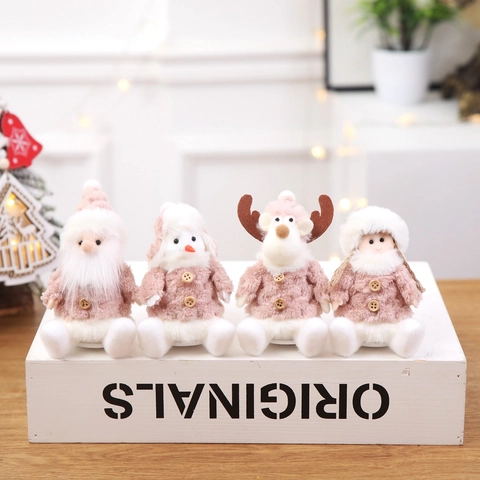 Muñeco De Nieve De Peluche Navidad Rosa Blanco Decoración Sentada Con Botones De Madera Para Árbol Escritorio Escaparate