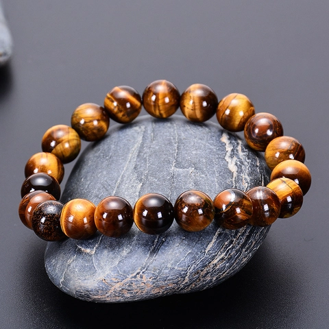 Natural Tiger Eye Stone Beaded Bracelet Fashion Round Gemstone Handmade Jewelry Unisex Stretch
