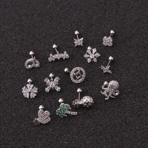 Kraakbeen Piercing Stud Oorbellen Zirkoon Ingelegd Bloem Ster Hart Roestvrij Stalen Oorpiercing Schroef Helix Sieraden