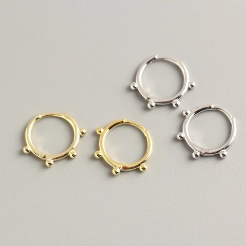 Minimalist Beaded Hoop Earrings 925 Sterling Silver Round Dotted Small Huggies Geometric Jewelry For Women