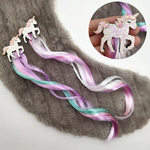 Fermaglio Per Capelli Unicorno Con Estensione Parrucca Riccioluta Lunga Colorata Parrucchino Sintetico Per Ragazze Bambini Festa