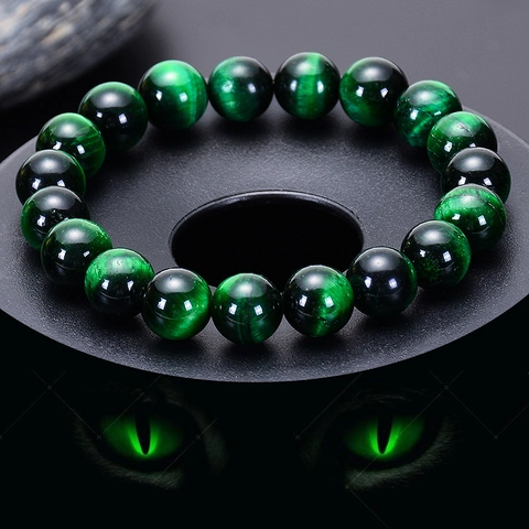 Green Tiger Eye Beaded Bracelet Natural Stone Round Gemstone Chatoyancy Fashion Jewelry For Women Men
