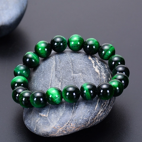 Green Tiger Eye Beaded Bracelet Natural Stone Round Gemstone Chatoyancy Fashion Jewelry For Women Men