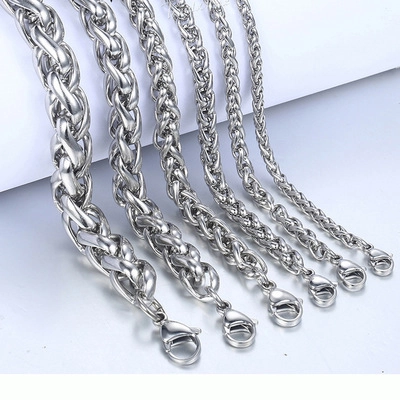Pulsera Para Hombre De Acero Inoxidable Cadena Hueso De Dragón Tejido Metal Joyería Plata