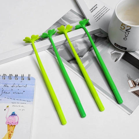 Penna Gel A Forma Di Trifoglio Fiore Silicone Morbido Plastica Simulazione Pianta Novità Cancelleria Ufficio Scuola Inchiostro Nero