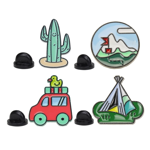 Cartoon Emaille Brosche Pin Set Legierung Kaktus Berg Zelt Auto Pins Für Outdoor Wandern Rucksack Zubehör Persönlichkeit Schmuck