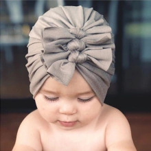 Soft Pleated Bow Baby Turban Hat Elastic Knitted Indian Style Infant Beanie Cap For Toddlers Newborn Girls Accessories