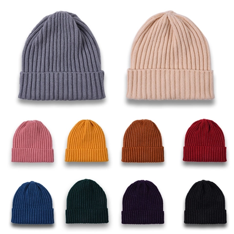 Kids Ribbed Knit Beanie Hat Soft Warm Thermal Solid Color Cuffed Winter Cap For Toddler Baby Boys Girls
