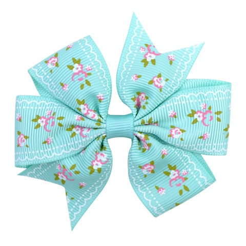 Grosgrain Ribbon Hair Bow Clips Floral Daisy Print Polka Dot Sweet Style Accessories For Toddlers Baby Girls Kids