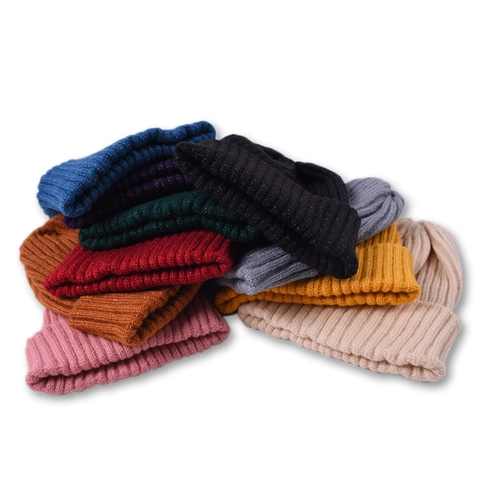 Kids Ribbed Knit Beanie Hat Soft Warm Thermal Solid Color Cuffed Winter Cap For Toddler Baby Boys Girls