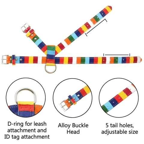 Rainbow Striped Pet Collar Leash Harness Adjustable Canvas PU Leather For Small Medium Dogs Colorful Accessories